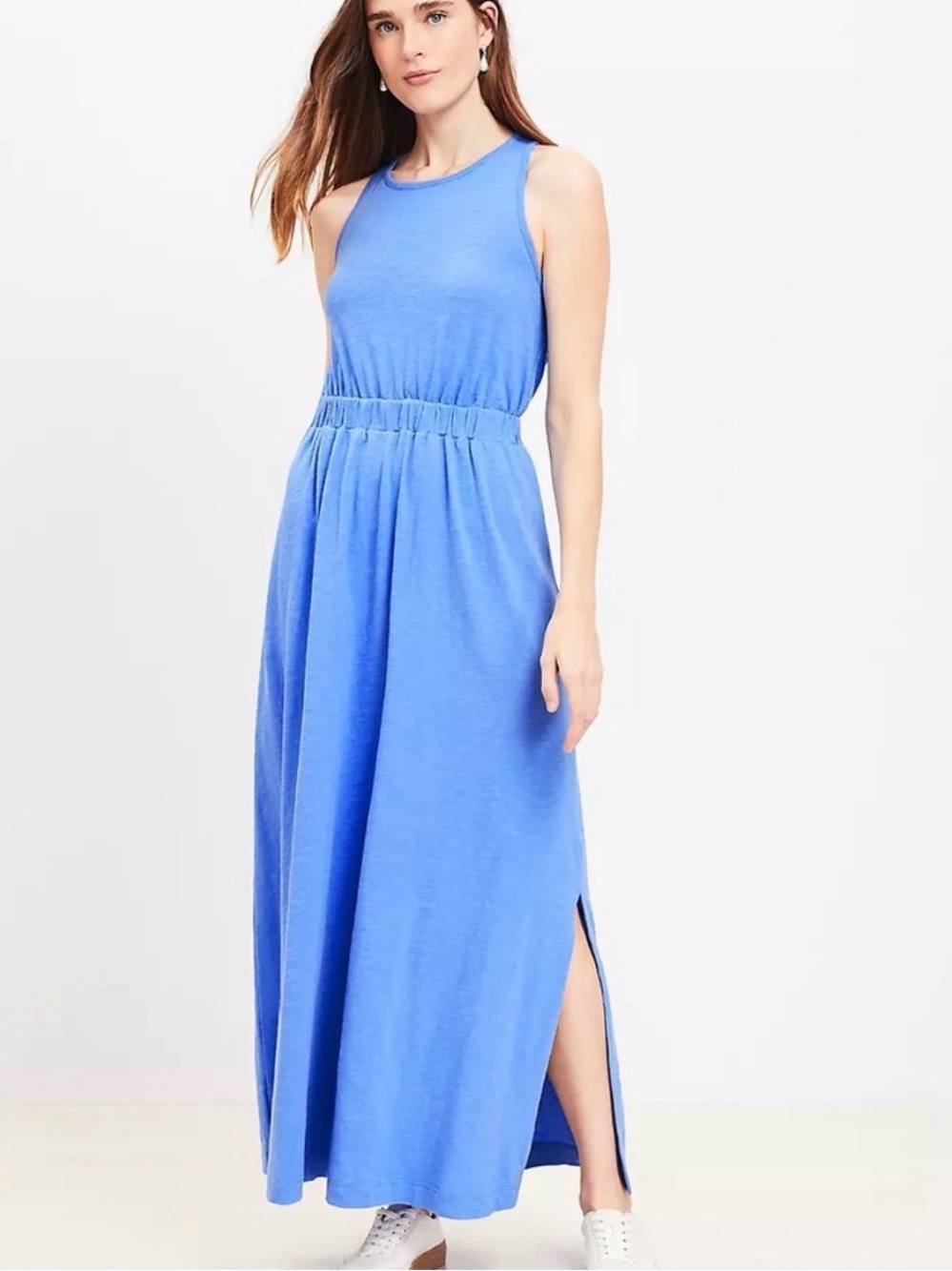 Loft Sleeveless Blue Cross Back Maxi Dress with Elastic Waist